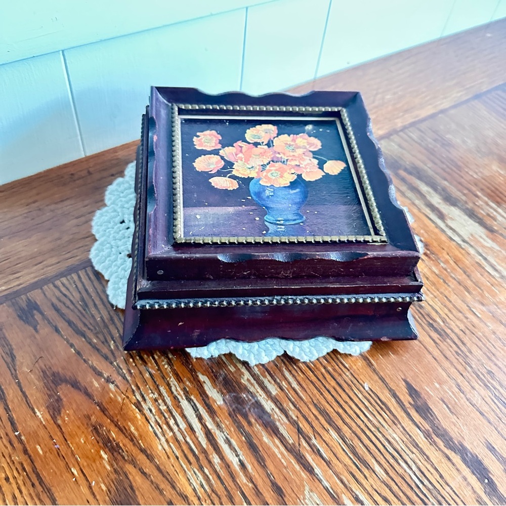 Vintage Wooden Jewelry Box with Floral Design